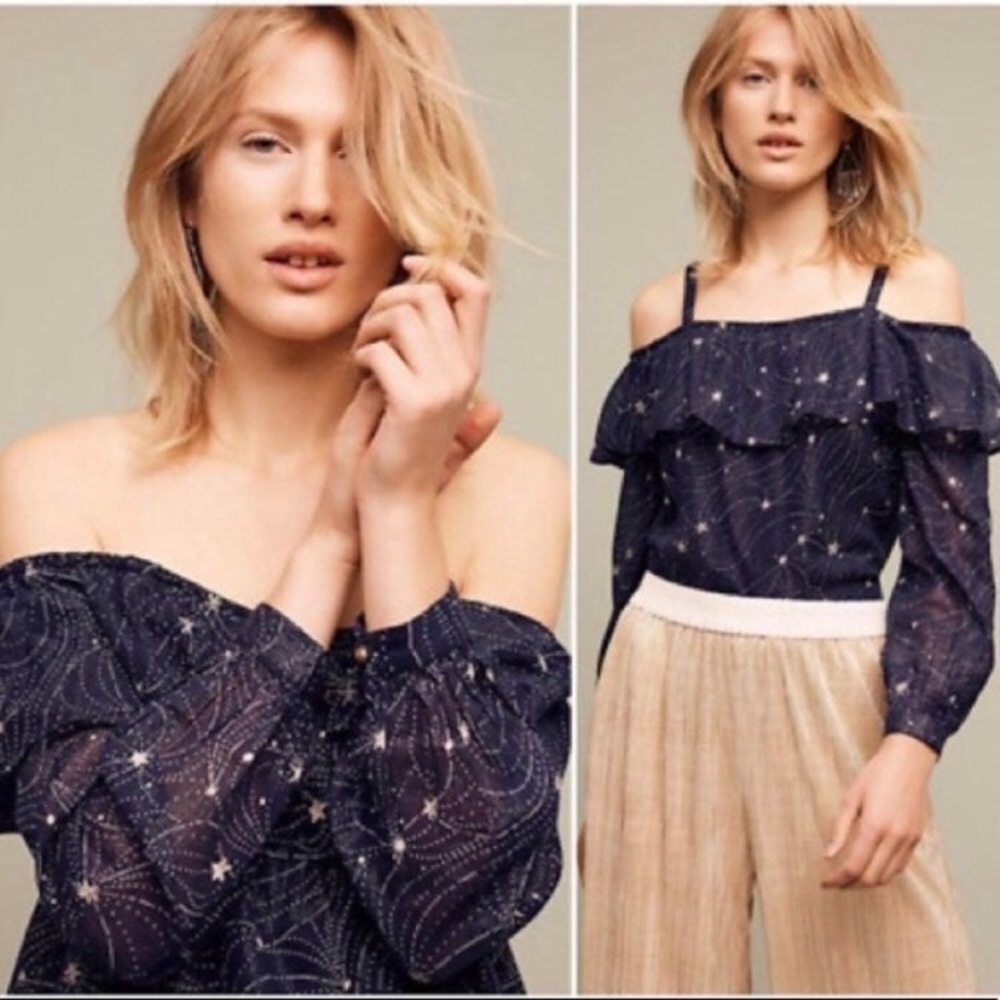 EUC Anthro Floreat Starlight Off the Shoulder Top